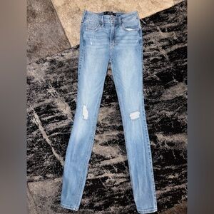 Hollister Light Blue Skinny Jeans with Knee Rips